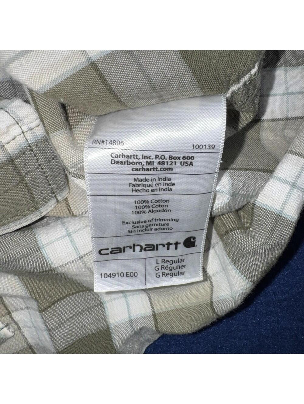 Carhartt Loose Fit Mens Large Plaid Button Front Work Shirt Green Beige Unility - Picture 5 of 9